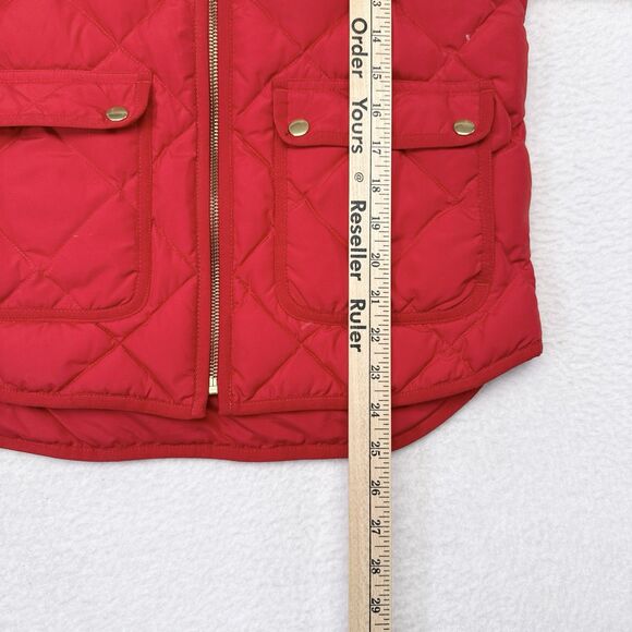 J Crew Quilted Vest Women’s Size XS Red Full Zip Sleeveless Cargo Pockets Casual - Picture 8 of 8
